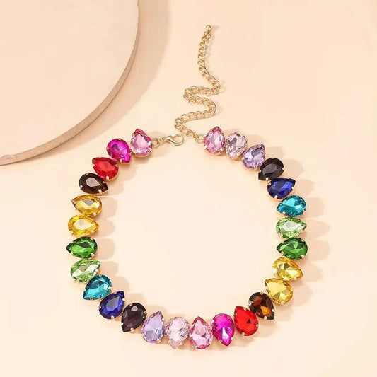 Colorful Gemstone Necklace on a beige background
