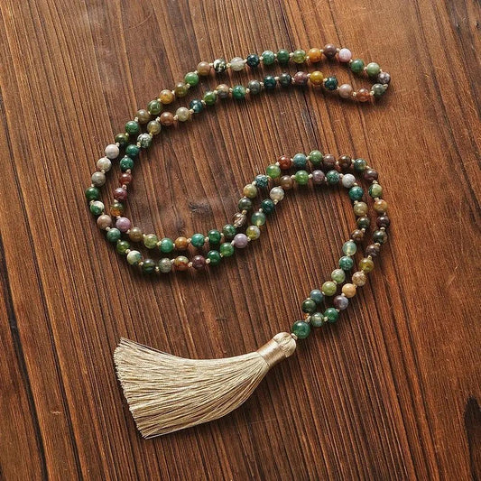 Indian Bead Necklace on a wooden background