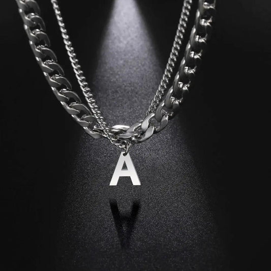 Initial Layered Necklace with the initial "A"