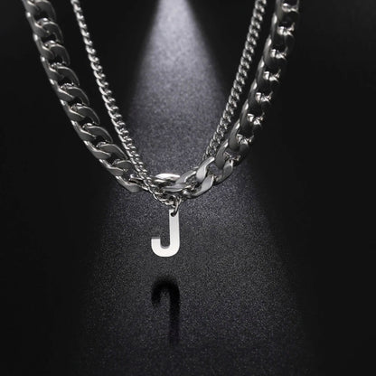 Initial Layered Necklace with the initial "J"