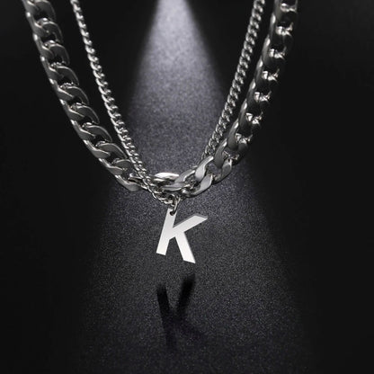 Initial Layered Necklace with the initial "K"