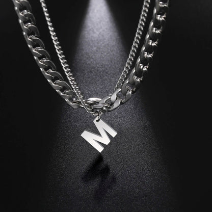 Initial Layered Necklace with the initial "M"