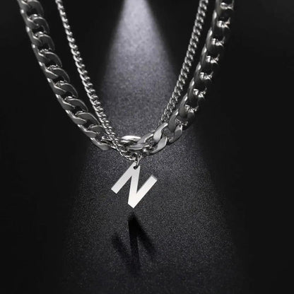 Initial Layered Necklace with the initial "N"