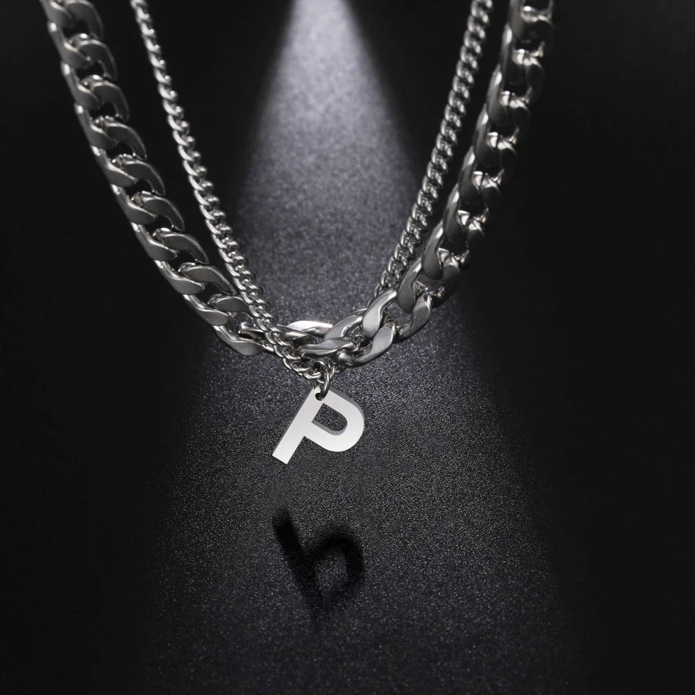 Initial Layered Necklace with the initial "P"