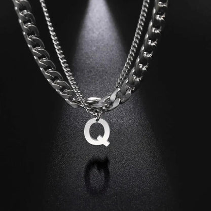 Initial Layered Necklace with the initial "Q"