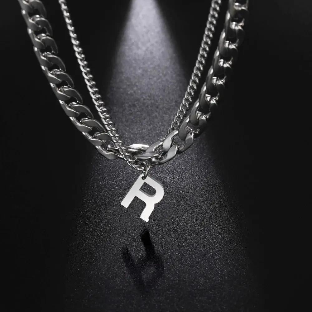 Initial Layered Necklace with the initial "R"