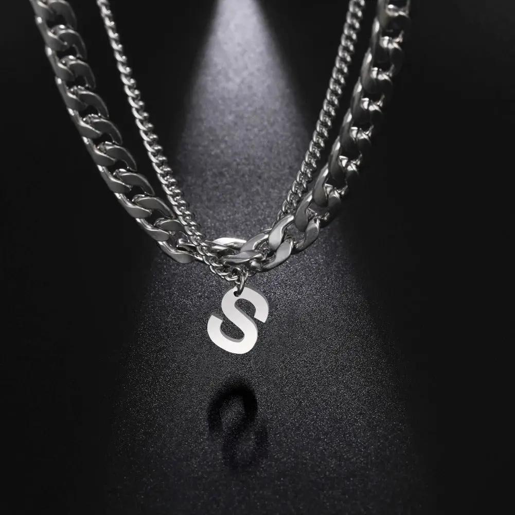 Initial Layered Necklace with the initial "S"