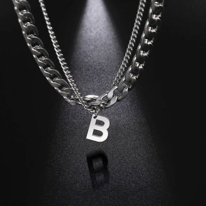 Initial Layered Necklace with the initial "B"
