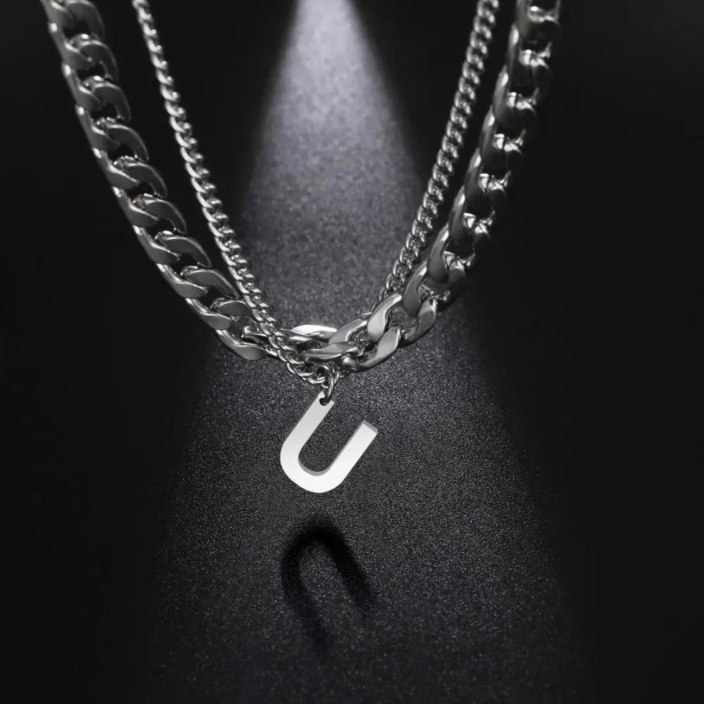 Initial Layered Necklace with the initial "U"