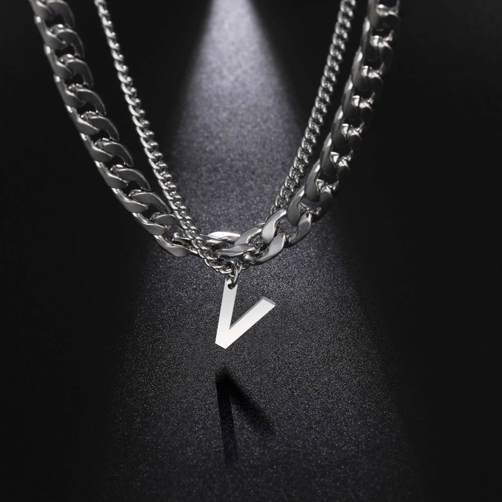 Initial Layered Necklace with the initial "V"