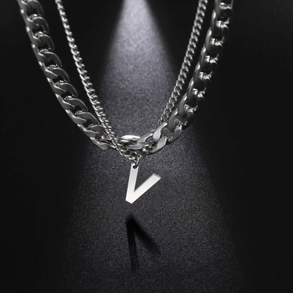 Initial Layered Necklace with the initial "V"
