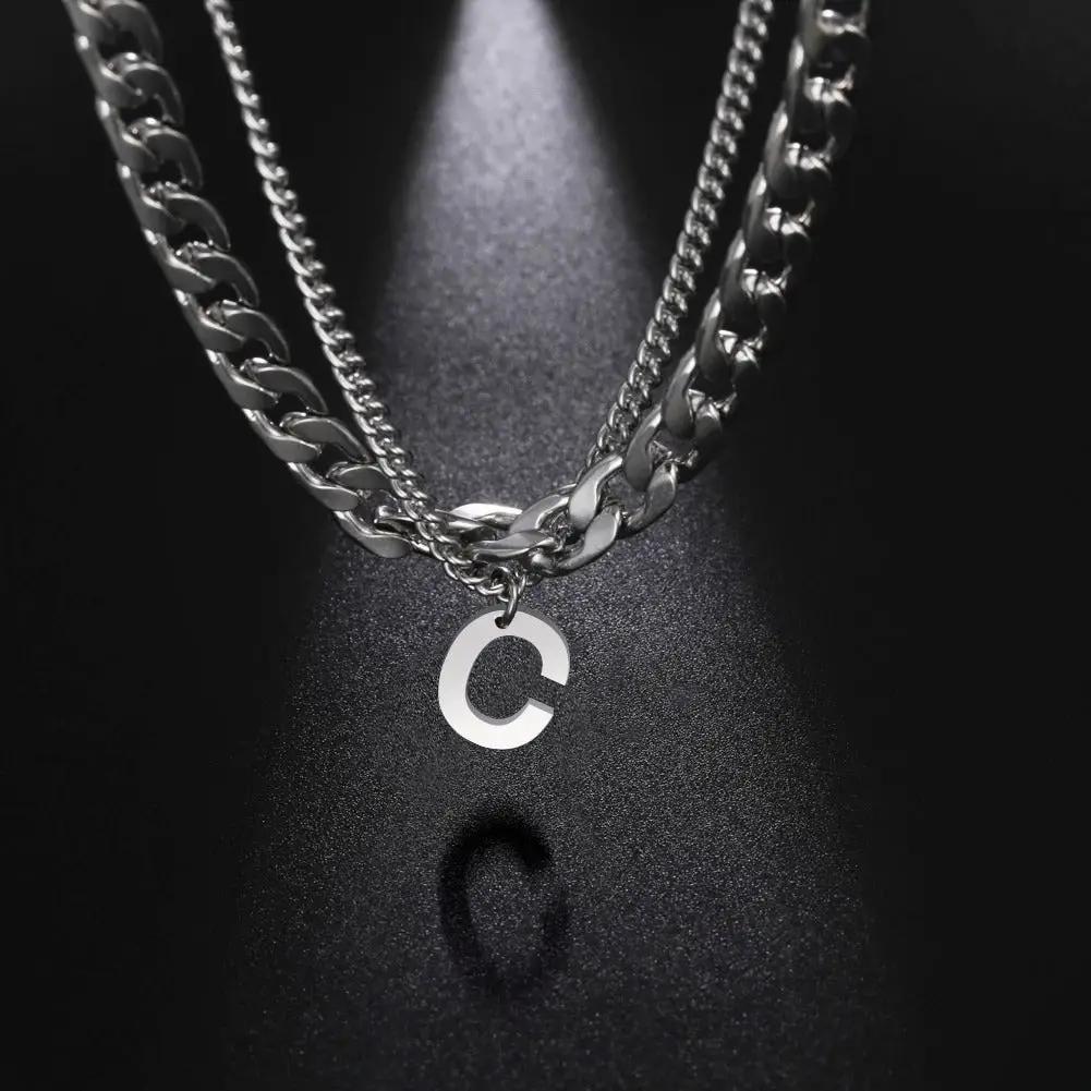 Initial Layered Necklace with the initial "C"