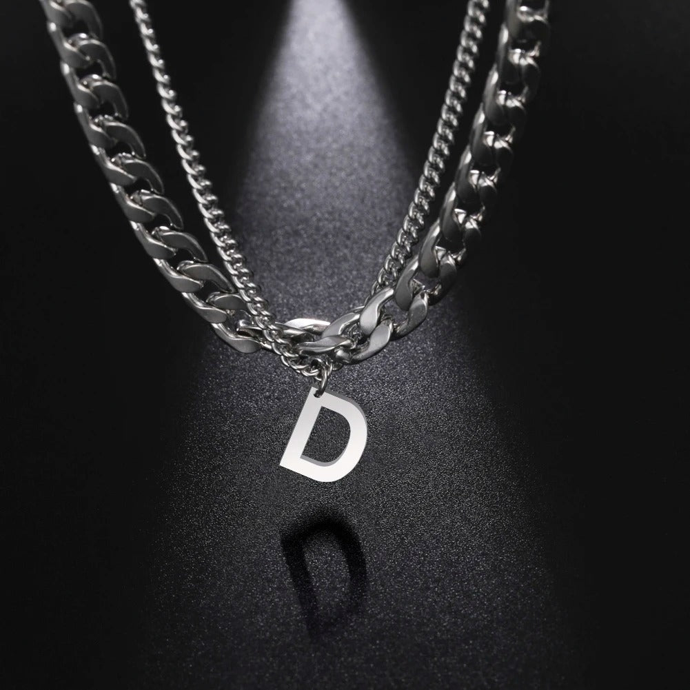 Initial Layered Necklace with the initial "D"