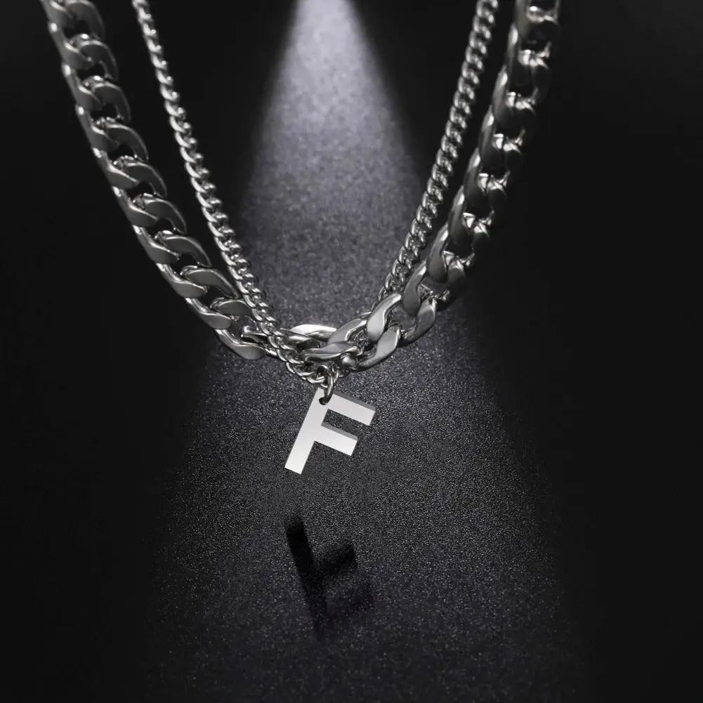 Initial Layered Necklace with the initial "F"