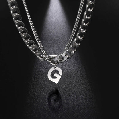 Initial Layered Necklace with the initial "G"