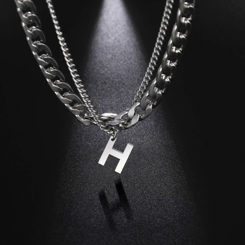 Initial Layered Necklace with the initial "H"